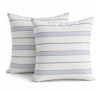 Tin Dreams Factory | Lot de 2 housses de coussin 45x45 cm blanches avec rayures bleues - Déhoussables et lavables - Coussins modernes - Fabriquées en Espagne - Décoration maison, lit, canapé, fauteuil