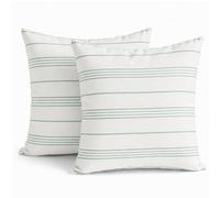 TIN DREAMS FACTORY | Lot de 2 Housses de Coussin 45x45 cm Blanches avec Rayures Mint - Déhoussables et lavables - Coussins Modernes - Fabriquées en Espagne - Décoration Maison, lit, canapé, Fauteuil
