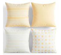 TIN DREAMS FACTORY | Lot de 4 Housses de Coussin 45x45 cm Jaune Pastel - Déhoussables et lavables - Coussins Modernes - Fabriquées en Espagne - Décoration Maison, lit, canapé, Fauteuil