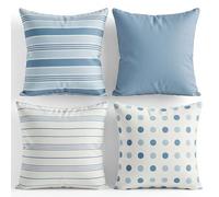TIN DREAMS FACTORY | Lot de 4 Housses de Coussin 45x45 cm Tons Bleu Doux - Déhoussables et lavables - Coussins Modernes - Fabriquées en Espagne - Décoration Maison, lit, canapé, Fauteuil