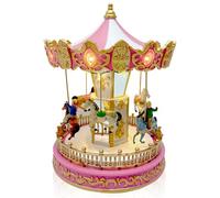 TIN Dreams | Petit Carrousel de Noël avec Mouvement, Musique et Lumières LED | Manège Musical | Village de Noël, Petite Ville, Miniature Christmas, Scène Animée Illuminée | Décoration Intérieur