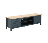 Meuble TV 1 Porte 2 Tiroirs Bois Ciré et Bleu Pétrole - TINA -