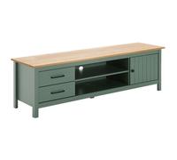 TINA - Meuble TV 1 Porte 2 Tiroirs Bois Ciré et Vert