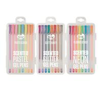 Tinc Lot de 3 ensembles de 8 stylos à encre gel parfumés, fluorescents, pailletés et pastelicieux, 24 stylos à encre gel liquide parfumés fruités avec étui de transport | Couleurs fluo amusantes