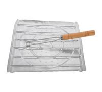TINEASUR Grille pour Réchaud de Camping Grille à Rôtir en Fil Métallique pour Barbecue Extérieur, Acier Inoxydable et Bois, Carrée, Argenté, pour Pique-niques, Cuisson Uniforme et Contrôle