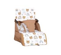 TINÉO - Réhausseur Nomade - Adaptable A Toutes Les Chaises - Ultra Compact - Transportable - Harnais De Sécurité - Rangement Compartimenté Et Fermé Dans L'Assise (Camel Ourson)