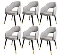 TINGMIAN Salon Moderne Salle à Manger Fauteuils Lot de 6, Chaises de Salle à Manger Cuisine Salon Chaises de Bureau Sièges De Style Médiéval Cuir Cuir,Pieds Métal(Light Grey)