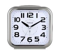 Tinload Réveil analogique pour personnes âgées avec veilleuse, grand cadran de 14,7 cm, horloge de table avec fonction snooze, fort, son de cloche croissant à 3 niveaux, fonctionne avec piles (argent)