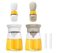 TINMIX Lot de 2 distributeurs d'huile avec pinceau à pâtisserie - Bouteille d'huile d'olive - Avec pinceau en silicone pour pâtisserie, cuisine, cuisine, sauce, barbecue, grill, rôti, blanc et gris