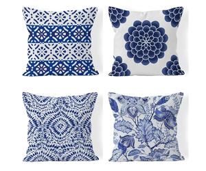 Tinnoon Bleu Housse Coussin 65x65cm Lot de 4 Housses de Coussin Fleur Double Face Doux Coussin Exterieur Impermeable Coussin Decoratif Taie d'oreiller pour Chambre Chaise Lit Jardin Coussins S-1699