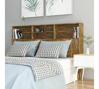Tino Tech Lit avec Tête et Rangement en Bois 160x19x103,5 cm - Bibliothèque Murale Chêne Fumé