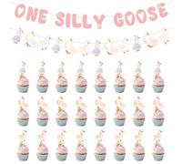 Tinoaly Bannière One Silly Goose, Pré-Enfilée Rose Guirlande 1er Anniversaire d'Oie Décoration Mignonne Guirlande Murale pour Fête Prénatale Fête à Thème Toile de Fond Photo