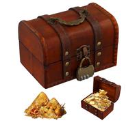 Tinsellns Coffre Trésor Vintage Mini en Bois avec Serrure à Combinaison - Petit Coffre de Pirate - Boîte à Bijoux, Tirelire Idéale pour Conservation et Décoration, 16 * 12 * 9.5cm, Marron