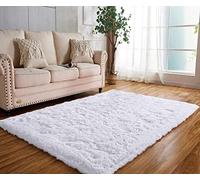 Tinyboy-hbq Grand tapis moderne à poils longs en peluche douce - Antidérapant - pour chambre à coucher, salon, espace de jeu pour enfants (blanc, 80 x 120 cm)