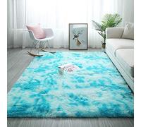 Tinyboy-hbq Tapis Chambre Shaggy pour Salon De Sol Grand Couloir Soft à Poils Longs Moelleux Antidérapant Intérieur épais (Bleu Blanc, 80 * 120cm)