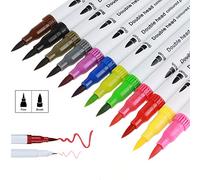 Tioamy Stylo Aquarelle Stylos Pinceaux Pointe de Feutre Fin Double Tête Marqueur 12 Couleurs pour Kid Adulte Coloriage Peinture Rendus Art Manga Bande Dessinée Calligraphie Animation