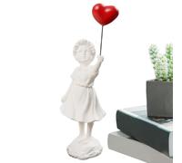 Tioheam Statue de Fille en Ballon Volant, Figurine de Fille avec Ballon, Oeuvre Sculpture Moderne, Ballon en Forme de cœur Rouge en résine, Ornements artisanaux pour la Maison, Le Bureau, Le Jardin,