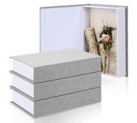 Tioncy Lot de 3 boîtes de rangement décoratives modernes en lin, en forme de faux livres, pour décoration de bibliothèque, table basse, loisirs créatifs (gris clair, 22 x 15,5 x 4,6 cm)