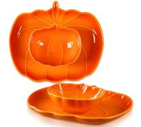 Tioncy Lot de 4 bols et assiettes en forme de citrouille en céramique pour apéritifs, desserts, collations, salade, cuisine, fête