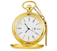 Tiong Montre à Gousset Vintage avec chaîne et Chiffres Romains - Affichage à Quartz Unique avec Calendrier - Cadeau d'anniversaire