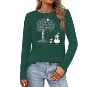 Tiorhooe Chemise de Noël à manches longues pour femmes, jolis t-shirts bonhomme de neige, hauts à col rond à manches longues pour Noël, Vert 1, S