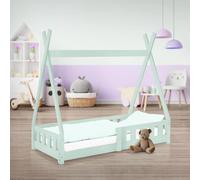Tipi pour lit d'enfant - Lit-cabane - Espace de jeu et de repos - Bois massif - 70x140 cm - Vert menthe