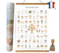 TIPICHOU Affiche mes premières fois à tamponner Cadeau naissance bébé fille garcon, boite souvenir parents, femme enceinte jeune maman (COFFRET Affiche A2+Cadre baguette+Tampon)