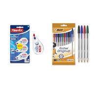 Tipp-Ex Mini Pocket Mouse Rubans Correcteurs 6m x 5 mm, Parfait pour l'Ecole et au Bureau, Blister Format Spécial de 3 & Cristal Original Stylos-Bille - Couleurs Assorties, Un Paquet de 10