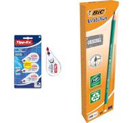 Tipp-Ex Mini Pocket Mouse Rubans Correcteurs 6m x 5 mm, Parfait pour l'Ecole et au Bureau & Evolution Original Crayons à Papier avec Gomme Intégrée, Certifiés NF Environnement, Pointe HB