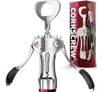 Tire-bouchon à ailettes de qualité supérieure - Fabriqué avec vis en acier inoxydable robuste et corps en alliage de zinc - Parfait pour ouvrir les bouteilles de vin et de bière - Excellent