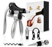 Tire-bouchon à levier professionnel, kit d’ouvre-bouteille de vin manuel avec coupe-capsule, bouchon à vin et mèche de rechange, set complet pour sommelier et cadeau
