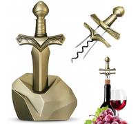 Tire-Bouchon Ah So, Ouvre-Bouteille Excalibur avec Socle Pierre, Alliage de Zinc Tire-Bouchon Vintage pour Vieux Millésimes & Bouchons Fragiles, Cadeau Vin Homme, Sommelier & Déco Bar (Bronze)