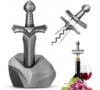 Tire-Bouchon Ah So, Ouvre-Bouteille Excalibur avec Socle Pierre, Alliage de Zinc Tire-Bouchon Vintage pour Vieux Millésimes & Bouchons Fragiles, Cadeau Vin Homme, Sommelier & Déco Bar (Argent)