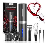 Tire Bouchon Electrique rechargeable 6 en 1 sans-Fil,Ouvre-Bouteille Automatique Coupe-Capsule Chargeur USB Verseur-Aérateur Bouchon à Vide pour cadeau de Noël Amateurs de Vins