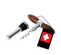 Tire-bouchon exclusif fait main - Bouchon de bouteille en bois de noyer, fabriqué à la main en Suisse, cadeau de nouvelle maison, design élégant, ouvre-bouteille multifonction 2 en 1, garantie 10