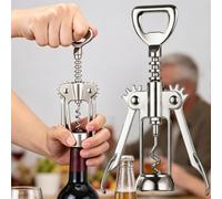 Tire-bouchon multifonction à ailettes pour bouteille de vin | Outil d'ouverture de vin manuel, poignée ergonomique avec vis tranchante, convient pour cuisine, bar, restaurant, fête