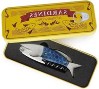 Tire-bouchon sardine couleur bleu Ouvre-bouteille avec boîte métallique