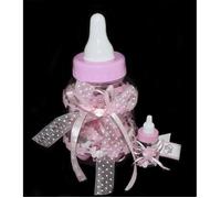 Tirelire+ 30 mini biberons rubans pour dragées confiseries bonbons chocolat - Aueq - + étiquettes baptême fille/ boîtes à dragées