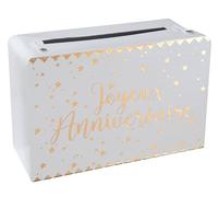 Santex Tirelire Joyeux anniversaire blanche et or métallisée en métal REF/5671
