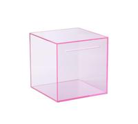 Tirelire carrée transparente en acrylique - 12 x 12 x 12 cm - Tirelire carrée - À casser pour ouvrir - Tirelire pour économiser du budget et économiser des pièces de monnaie et de l'argent (rose)