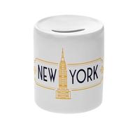 Tirelire Céramique Blanche - New York Etats-Unis Luxe Vintage Style - Boîte à Monnaie avec Bouchon Décoration Chambre Imprimé en France