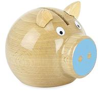Tirelire Cochon Bois Naturel Vernis Nez Bleu Rigolo pour Enfant Dès 5 Ans | Fabrication française authentique | forme ronde et rigolote | initiation ludique à l'épargne | idée cadeau originale et malin