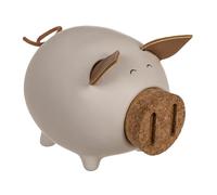 Tirelire cochon en céramique avec oreilles et queue. Tirelire originale avec bouchon en liège dans le museau. (Blanc)