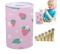 Tirelire cochon en métal pour filles - Tirelire motif fraise et fruits - Cadeau idéal pour les vacances ou les anniversaires - Épargne sécurisée et porte-monnaie d'été - Taille 14 cm