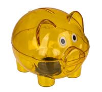 Tirelire cochon en plastique transparent, petite tirelire originale de petite taille (10 x 8 x 8 cm) pour enfants avec bouchon. Tirelire légère et résistante (jaune)