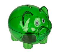 Tirelire cochon en plastique transparent - Tirelire originale de petite taille (10 x 8 x 8 cm) pour enfants avec bouchon - Tirelire légère et résistante (vert)