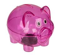 Tirelire cochon en plastique transparent - Tirelire originale de petite taille (10 x 8 x 8 cm) pour enfants avec bouchon - Tirelire légère et résistante (rose)
