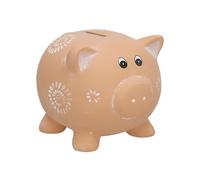 Tirelire cochon en terre cuite avec couvercle, motif floral blanc, 14 x 12 x 11 cm, couleur terre cuite, boîte cadeau.