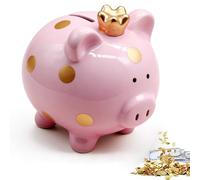Tirelire cochon porte-bonheur pour enfant fille - En céramique - Petite 11,8 x 14 x 13,2 cm - Pour garçons et filles - Idée cadeau - Décoration (rose)