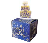 Tirelire d'anniversaire surprise en carton noir doré (bleu doré) | Design noir et or, carte incluse, 30 sacs, flux d'argent surprenant, construction stable